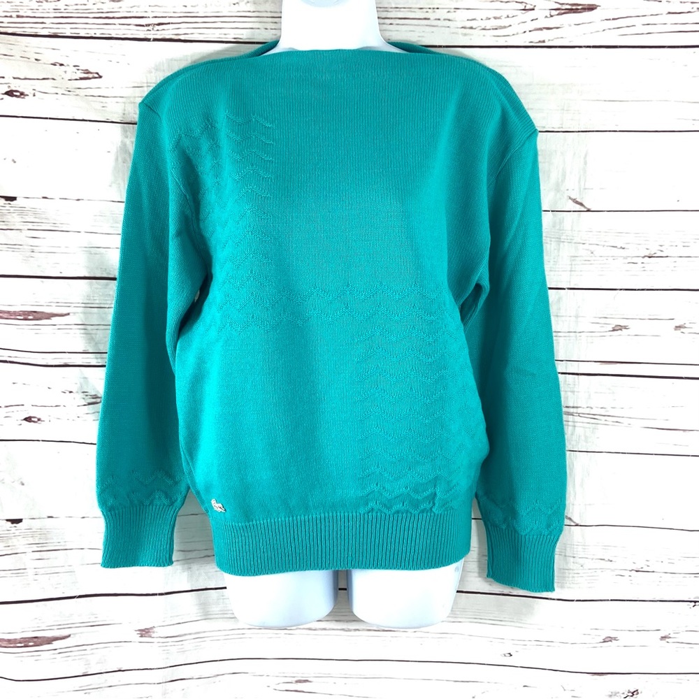 Vintage Izod Lacoste Sweater Womens 40 Medium Blue Pullover Long Sleeve